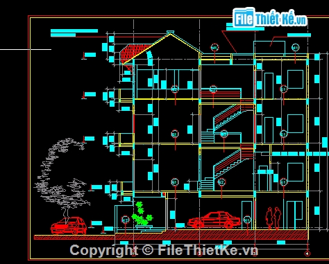 nhà biệt thự,Thiết kế biệt thự 4 tầng1 mái kt 4mx.7m,Bản vẽ BT 4 tầng